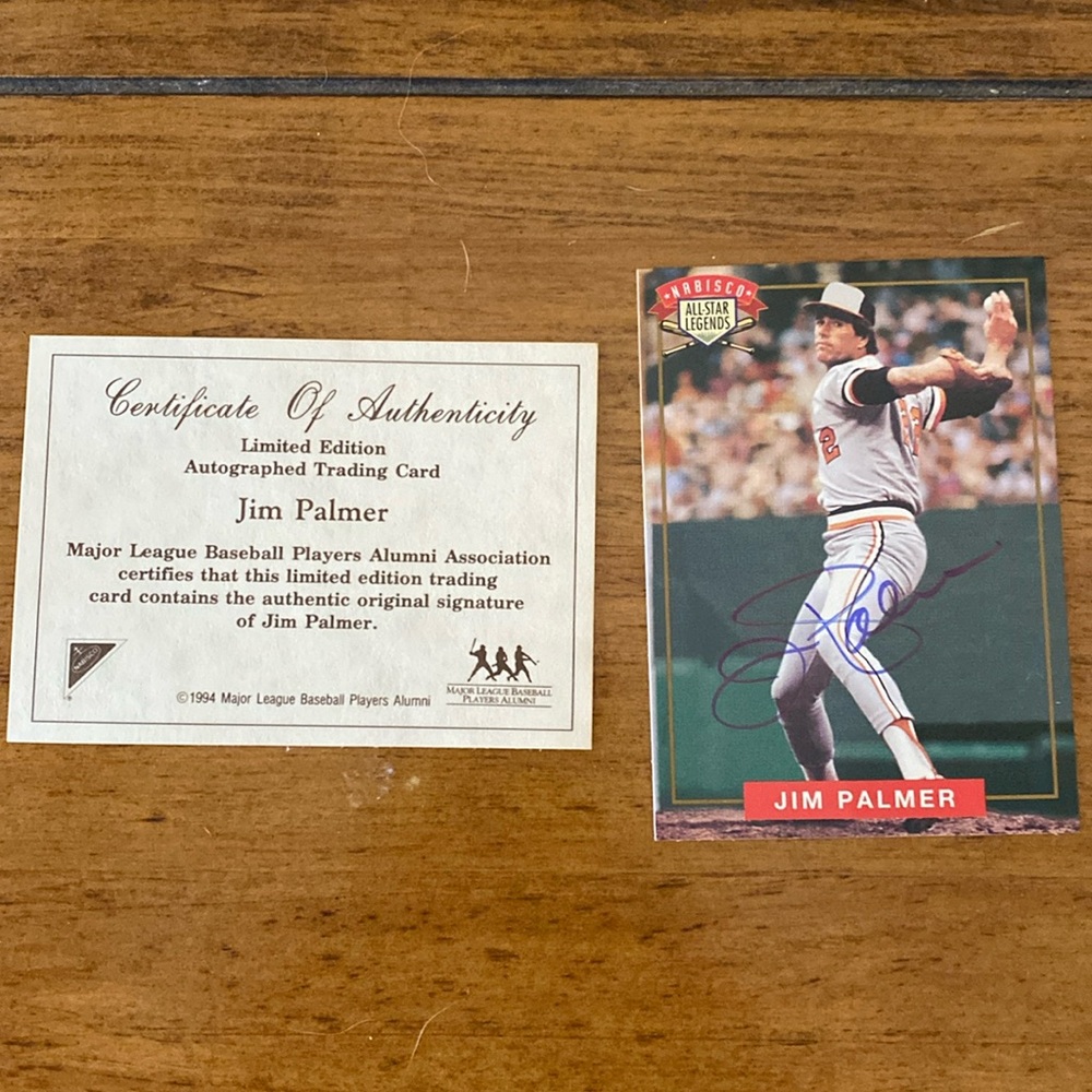 1994 Nabisco Jim Palmer autograph card with COA Baltimore Orioles MLB